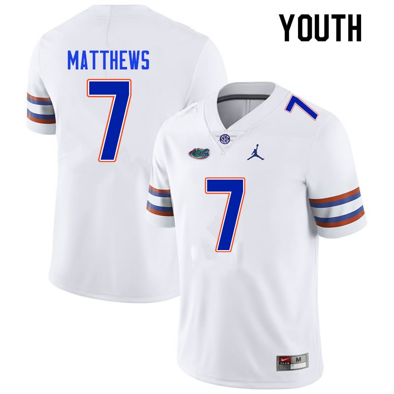 NCAA Florida Gators Luke Matthews Youth #7 Nike White Stitched Authentic College Football Jersey VLL8564VE